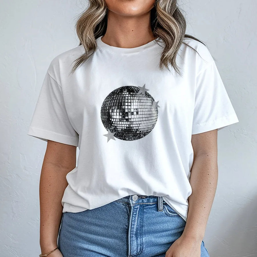 Retro Disco Ball T-Shirt | Y2K Music Festival Graphic Pullover | Premium Cotton Blend | Cozy Concert Outfit Gift for Women & Men
