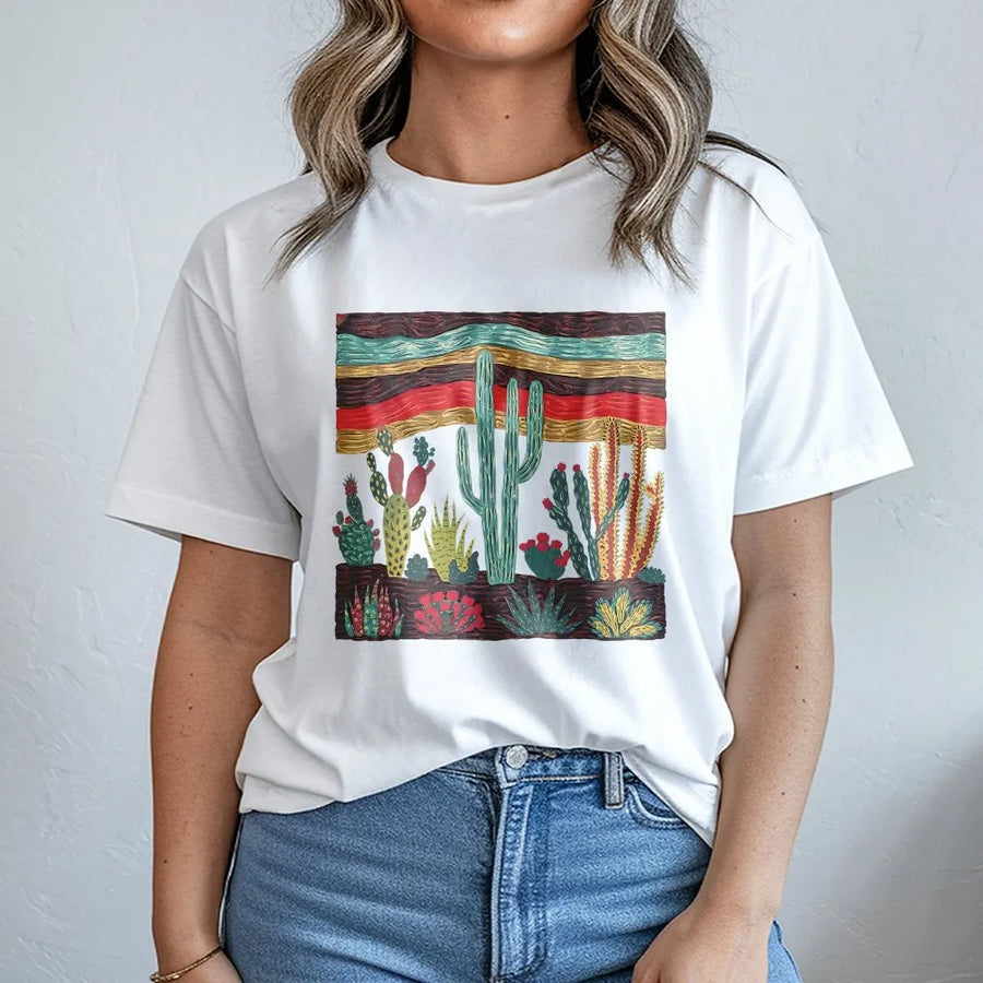 Retro Desert Cactus T-Shirt | Southwest Boho Botanical Graphic | Premium Soft Cotton Tee | Unique Plant Lover Gift