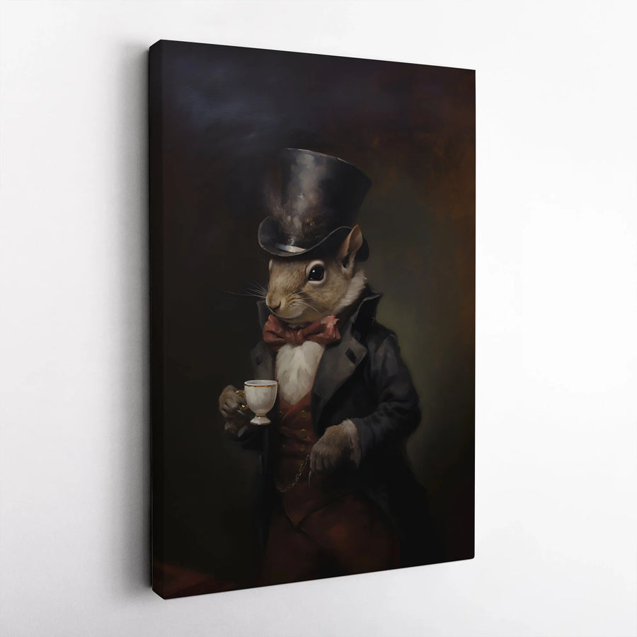 Victorian Squirrel Wall Art | Dapper Animal in Top Hat Portrait | Gallery-Quality 1.25" Canvas | Whimsical Office or Home Decor Gift