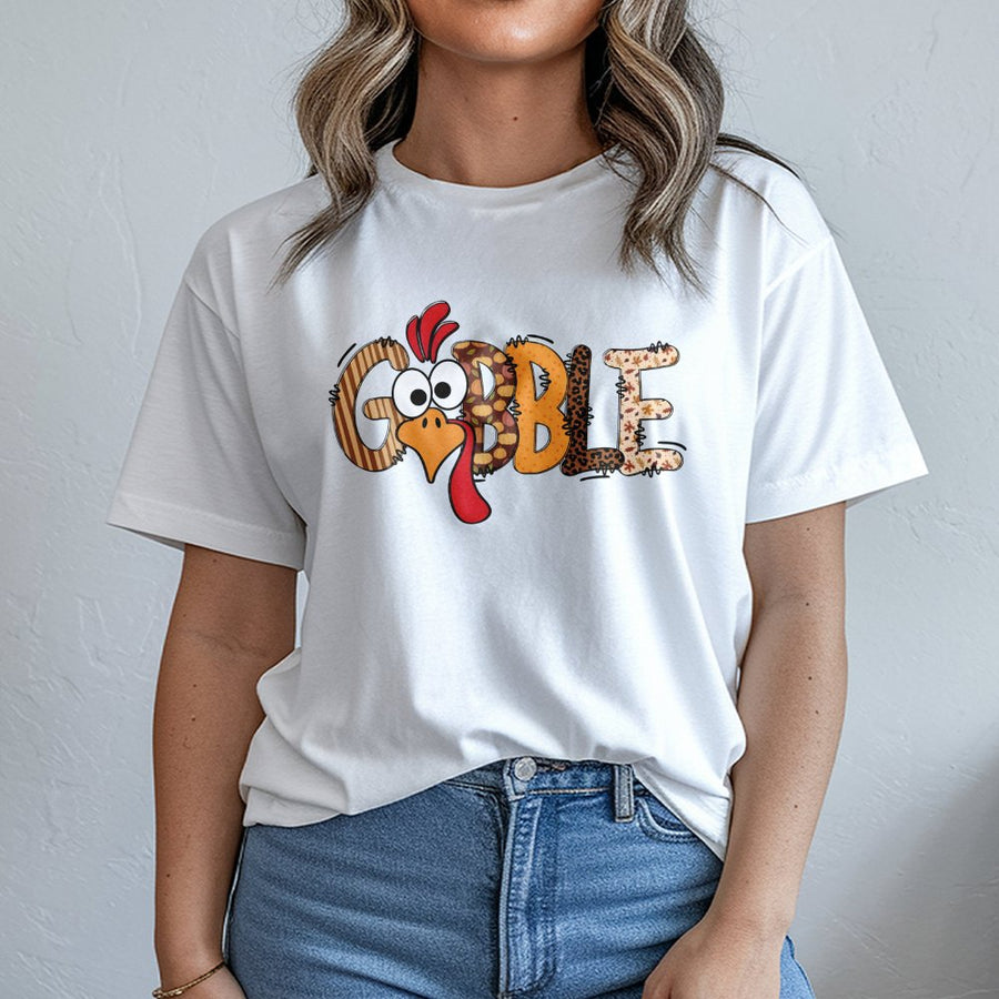 Gobble Thanksgiving T-Shirt | Funny Turkey Graphic Tee | Premium 100% Cotton | Cute Fall Family Matching Outfit For Women And Men