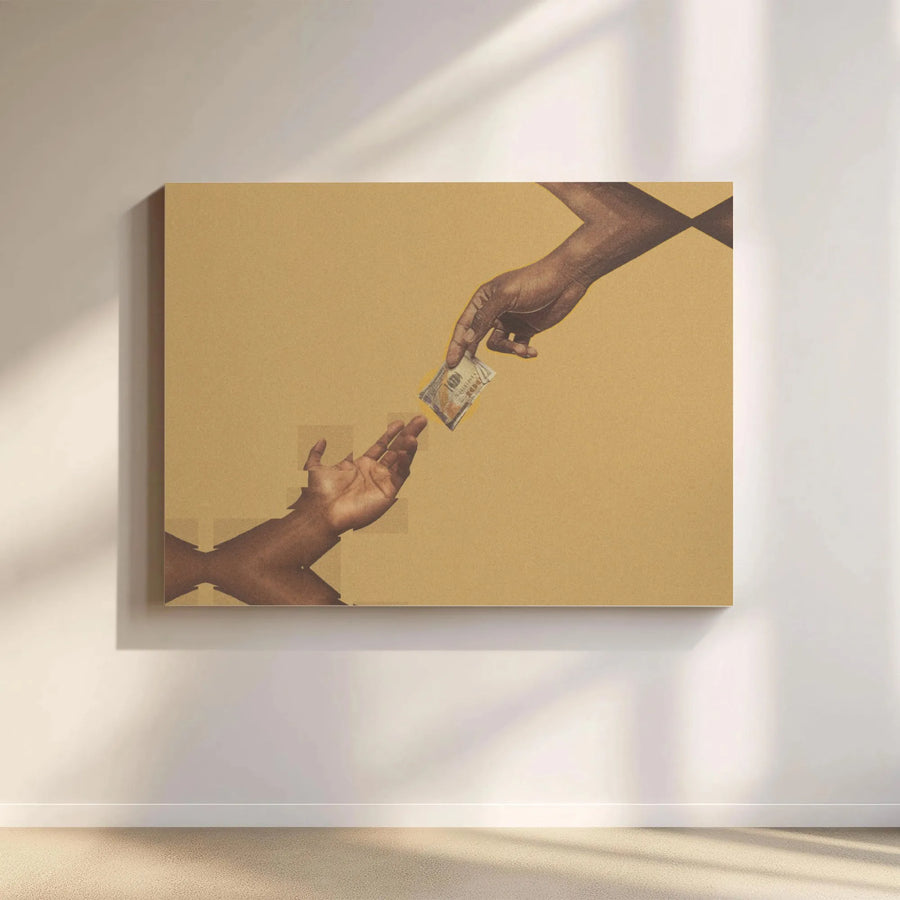 Money Exchange Hands Canvas Wall Art | Glitch Effect Aesthetic Decor | 1.25-Inch Premium Gallery Wrap | Modern Office or Home Interior Gift