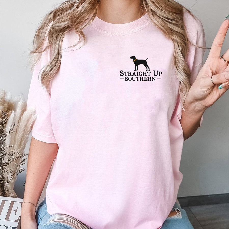 Straight Up Southern Hunting Dog T-Shirt | Minimalist Pocket Graphic Tee | Premium 100% Cotton | Gift for Outdoor Enthusiasts