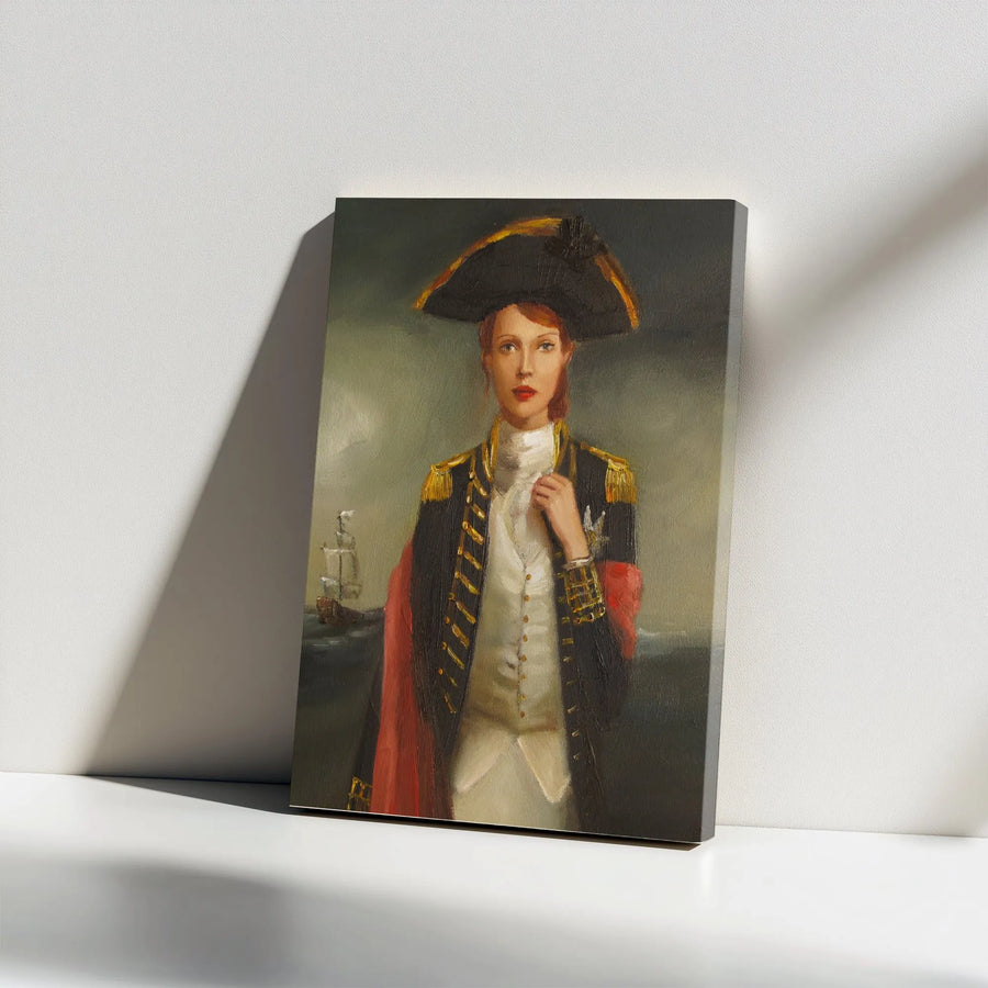 Female Admiral Portrait Canvas | Vintage Naval Officer Oil Painting Style | Premium 1.25" Thick Gallery Canvas | Unique Gift for History Buffs