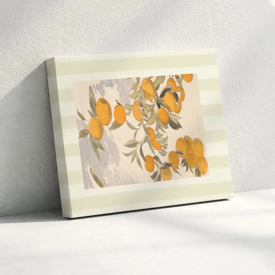 Vintage Orange Botanical Wall Art | Citrus Fruit Tree Branch Illustration | Premium Gallery Wrapped Canvas | Elegant Kitchen & Dining Room Decor