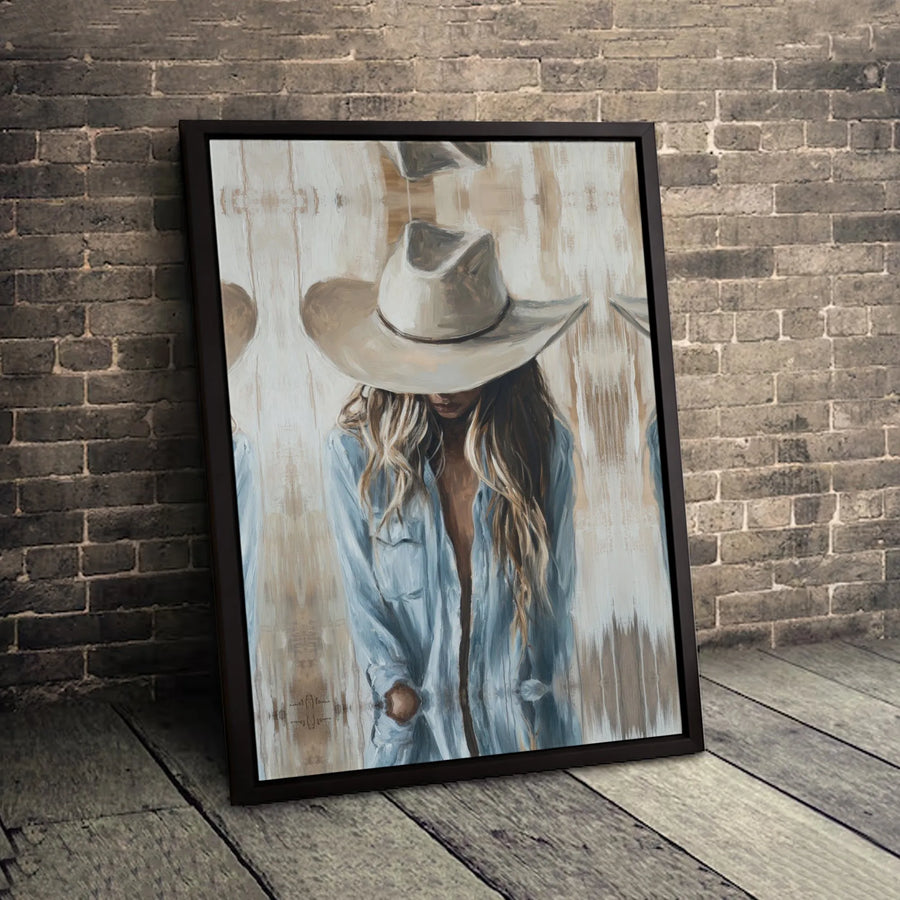 Western Cowgirl Canvas Wall Art | Moody Oil Painting Style | Premium 1.25-Inch Gallery Wrap | Southwestern Home Decor Gift