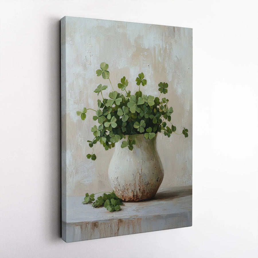 Shamrock Still Life Canvas Art | Rustic Botanical Clover Painting | Gallery Quality 1.25 Inch Profile | Irish Home Decor & Spring Wall Art