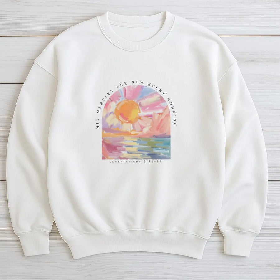 Christian Sweatshirt | His Mercies Are New Every Morning Bible Verse | Premium Comfort Colors Cotton | Inspirational Faith Gift for Women