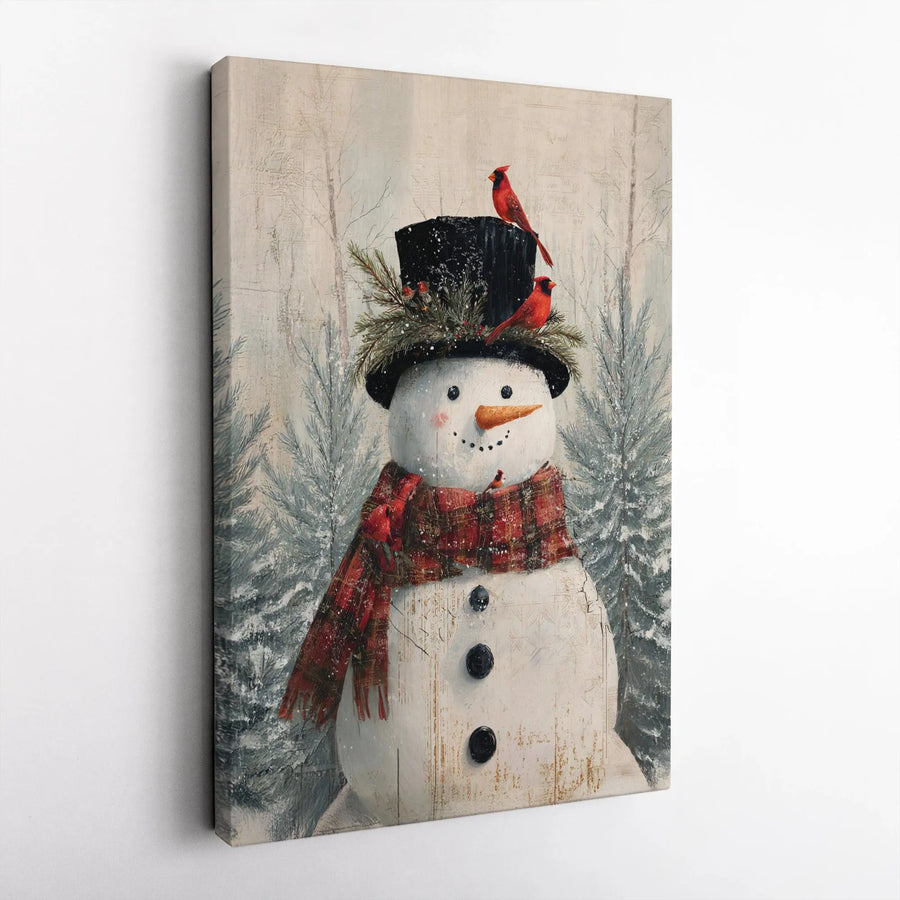 Snowman Canvas Wall Art | Red Cardinal Christmas Decor | Premium Fade-Resistant Print | Festive Winter Farmhouse Holiday Gift