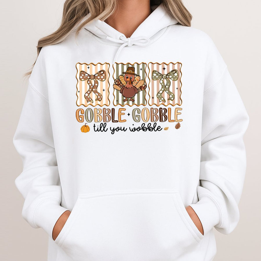 Gobble Gobble Till You Wobble Hoodie | Funny Thanksgiving Turkey Graphic | Premium Cotton Blend | Unisex Gift for Turkey Day Lovers
