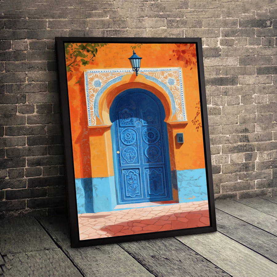 Moroccan Blue Door Canvas Wall Art | Mediterranean Architectural Print | Gallery-Quality Fade-Resistant | Vibrant Home Decor Gift