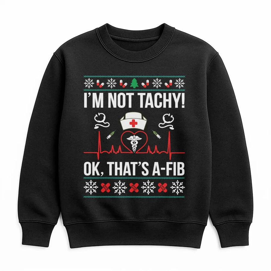 Nurse Christmas Sweatshirt | Funny Medical Humor Ugly Sweater Design | Soft Cotton Blend | Gift For Nurses, Doctors, And Nursing Students