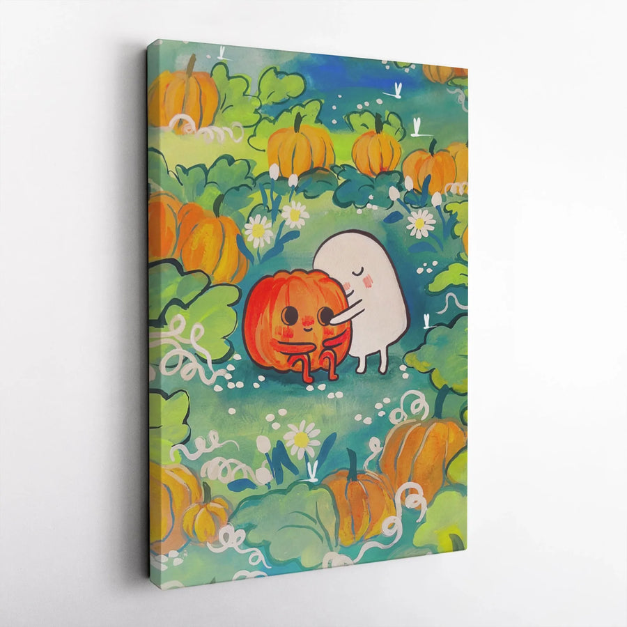 Cute Ghost And Pumpkin Canvas | "You Picked Me" Whimsical Wall Art | Premium 1.25" Gallery Wrap Print | Spooky Season Halloween Home Decor Gift
