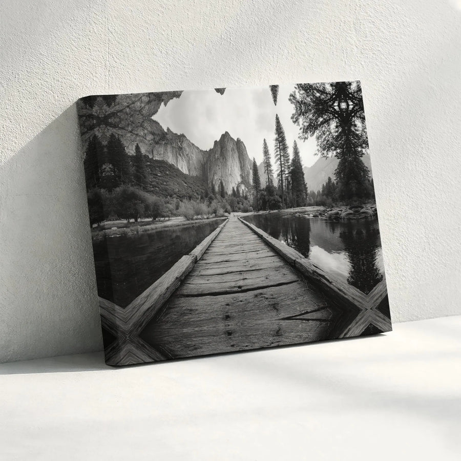 Yosemite Valley Landscape Canvas Print | Black and White Nature Photography | Premium Gallery Wrapped Wall Art | Modern Home Decor Gift