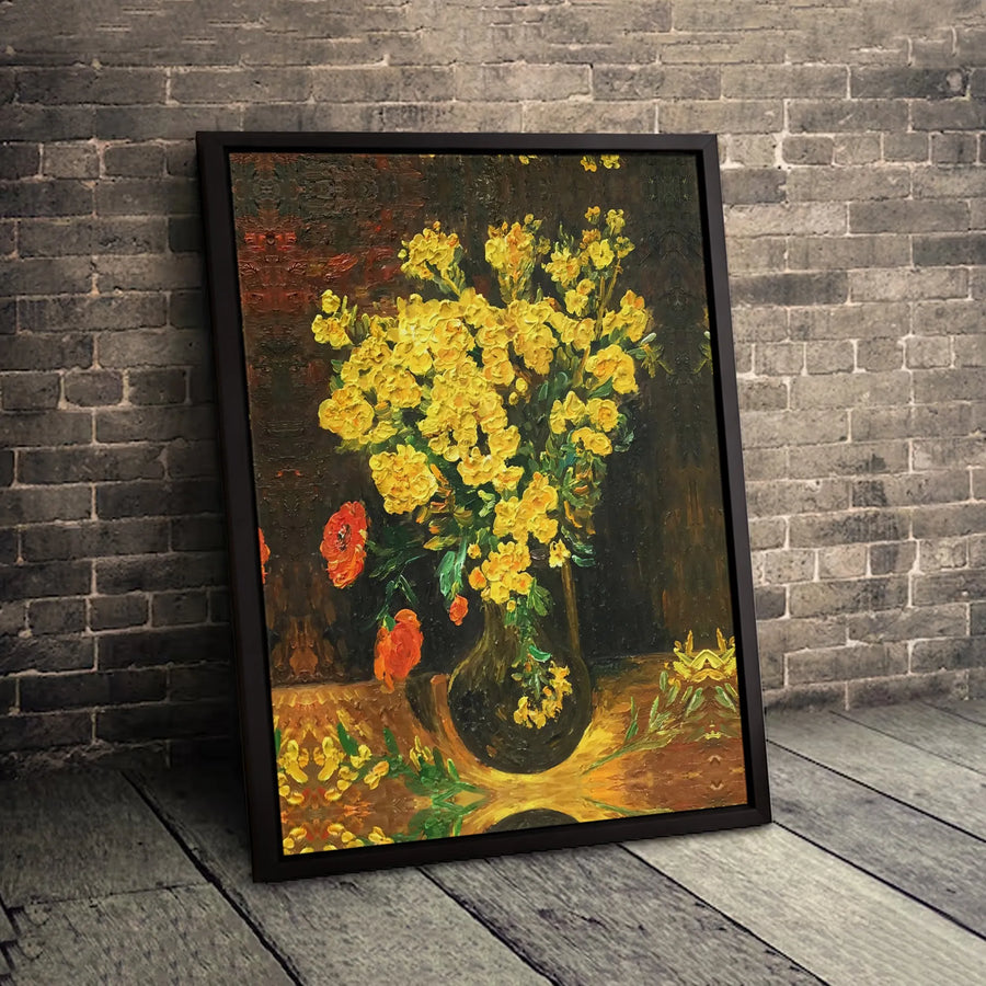 Yellow Flower Bouquet Canvas Print | Van Gogh Inspired Floral Art | Premium 1.25 Inch Gallery Wrap | Elegant Home Wall Decor Gift