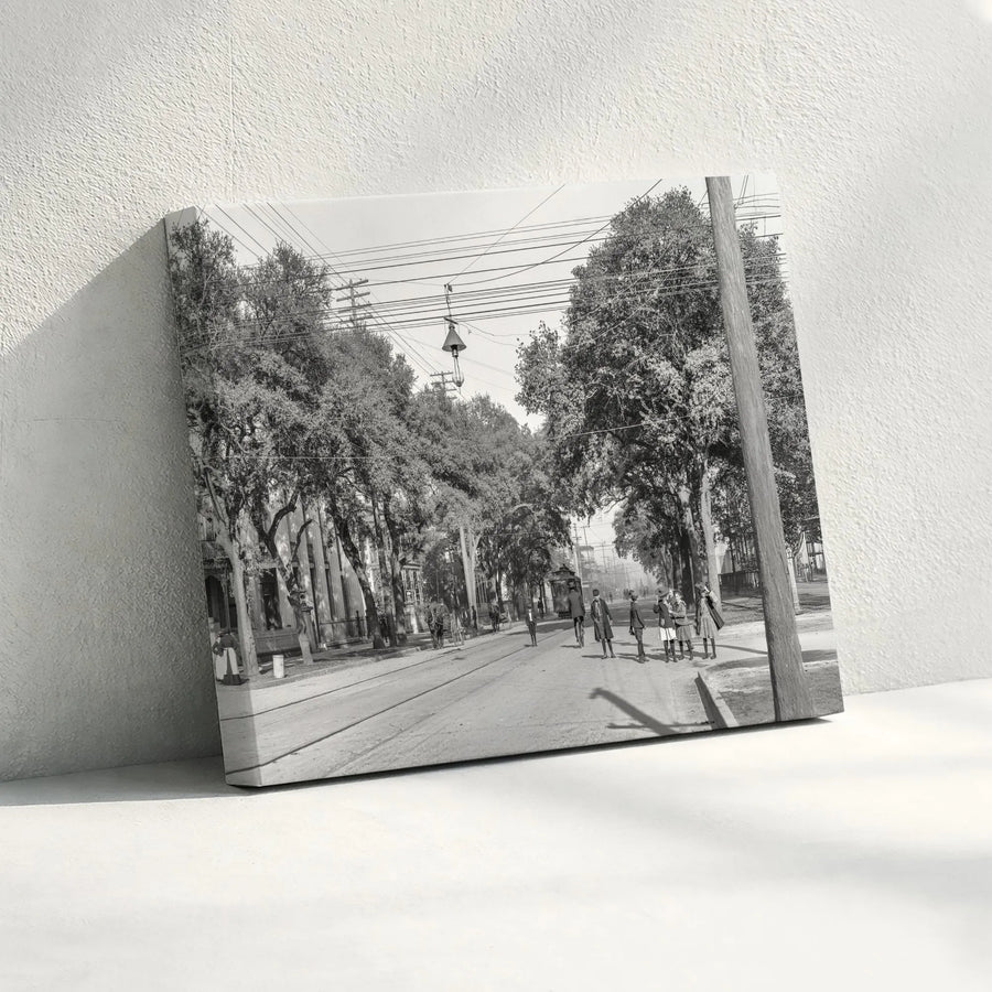 Historic American Street Scene Canvas | Early 20th Century Black and White Photo | Premium Gallery-Quality Print | Collector's Gift for History Buffs