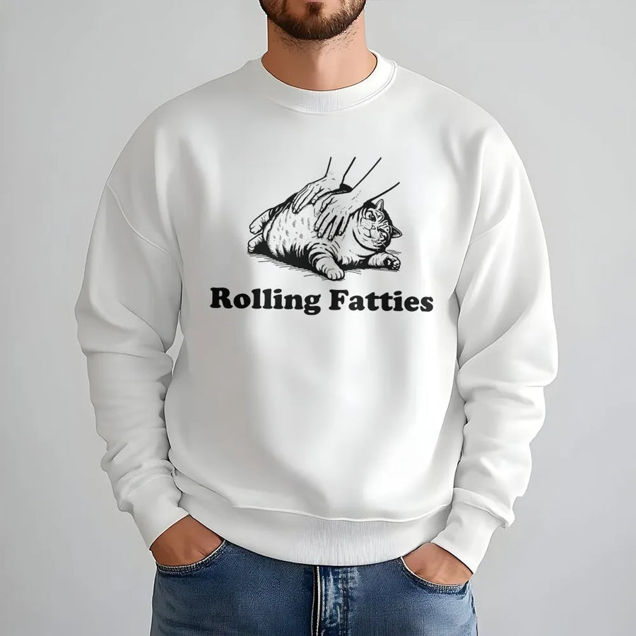 Rolling Fatties Cat Sweatshirt | Funny Chubby Cat Graphic | Premium Cotton Blend Crewneck | Cute Animal Lover Gift for Women and Men