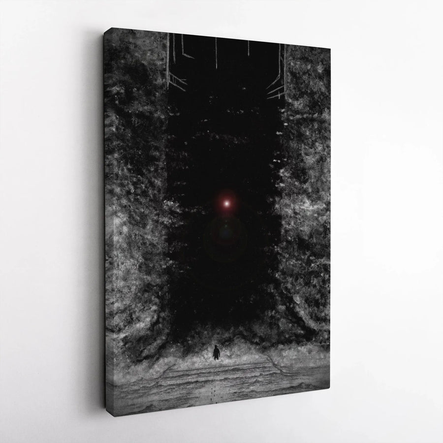 Dark Abstract Canvas Print | Lone Figure in Mysterious Chasm Art | Premium Gallery Wrap Canvas | Modern Moody Home & Office Decor Gift