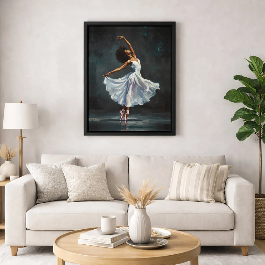Black Ballerina Wall Art | Modern Afro Dancer Oil Painting | Premium Gallery Wrapped Canvas | Elegant Home Decor Gift for Dance Lovers