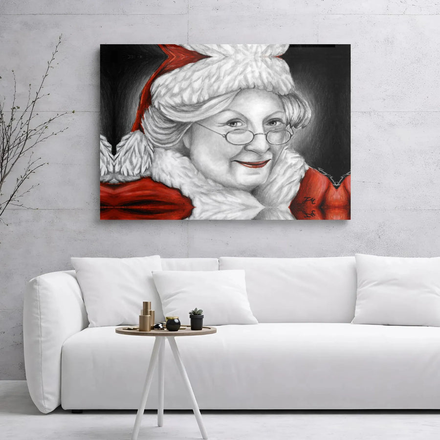 Mrs. Claus Portrait Canvas Art | Festive Pencil Sketch Illustration | Premium Gallery Wrapped Decor | Christmas Wall Art Gift for Home