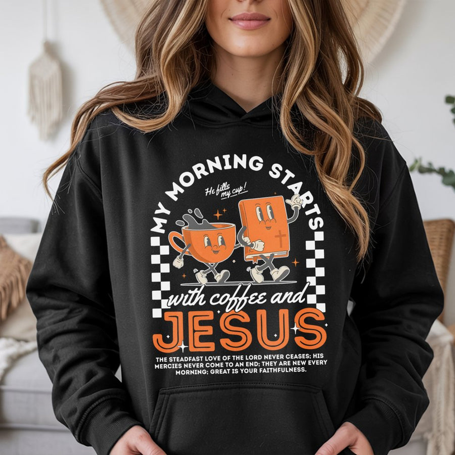 Coffee and Jesus Hoodie | Retro Christian Graphic Apparel | Premium Soft Cotton Blend | Religious Gift for Women and Men