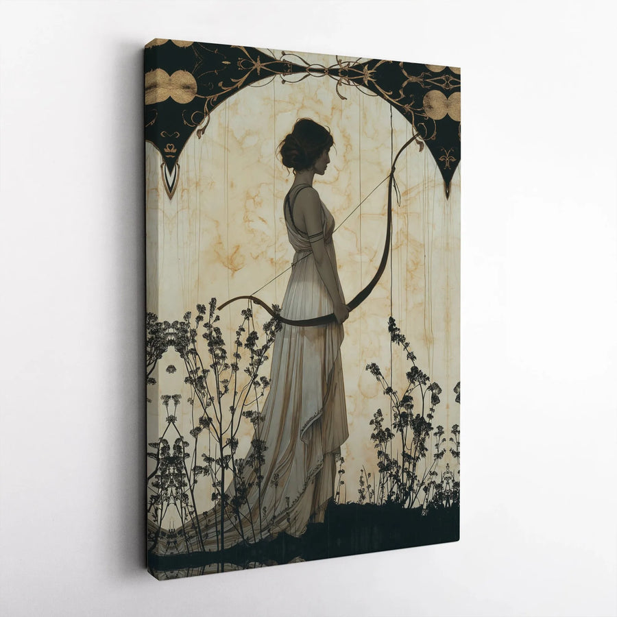 Artemis Goddess Canvas Wall Art | Art Nouveau Celestial Archer | Premium Canvas Print | Greek Mythology Home Decor Gift for Her