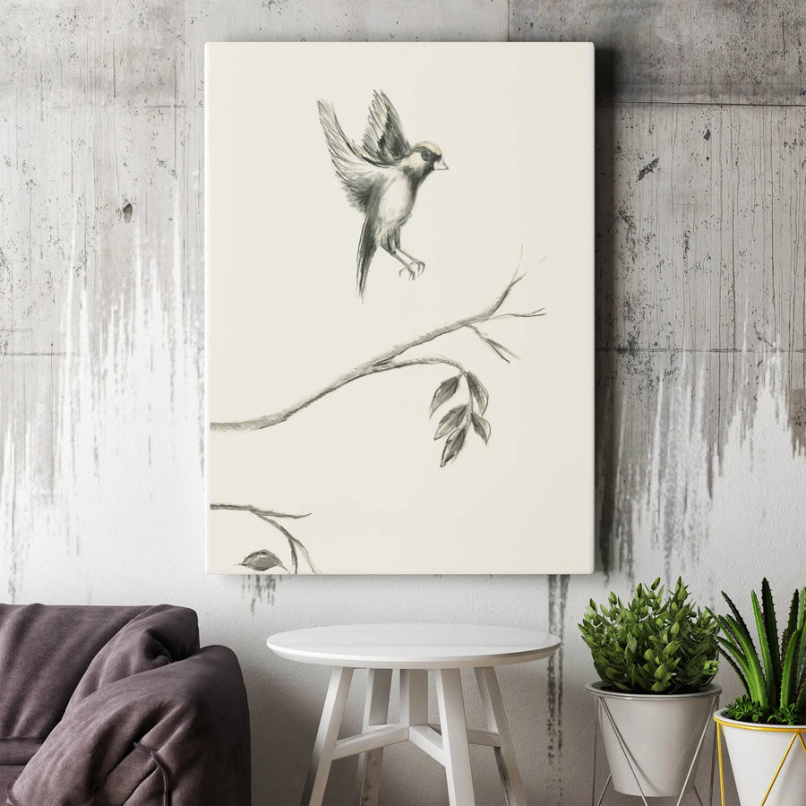 Bird Sketch Vertical Canvas Wall Art | Minimalist Pencil Drawing Print | Premium Gallery Wrapped Canvas | Nature Lover Home Decor Gift