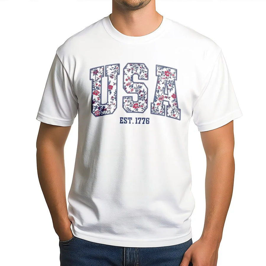 Patriotic USA T-Shirt | Floral Est. 1776 Graphic Sweatshirt | Premium Cotton Blend | 4th of July Gift for Women
