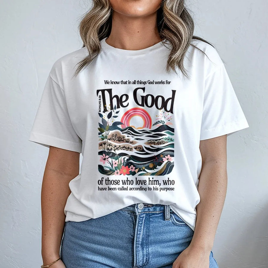 Romans 8 28 T-Shirt | Inspirational Bible Verse Graphic Sweatshirt | Premium Cotton Blend | Christian Faith Apparel Gift