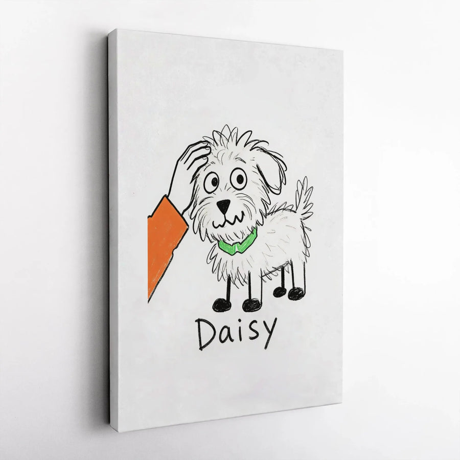 Cartoon Dog Canvas Wall Art | Whimsical Scruffy Puppy Sketch | Premium Gallery Quality Print | Gift for Kids Room & Nursery Decor