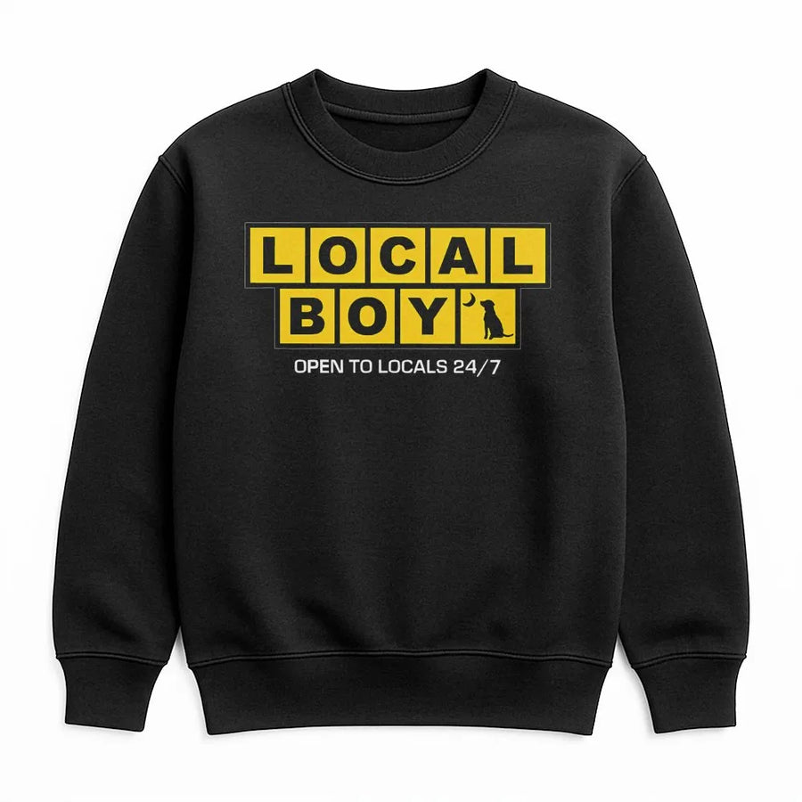 Local Boy Sweatshirt | Funny Retro Typography Design | Premium Cotton Blend Crewneck | Trendy Streetwear Gift for Men and Women
