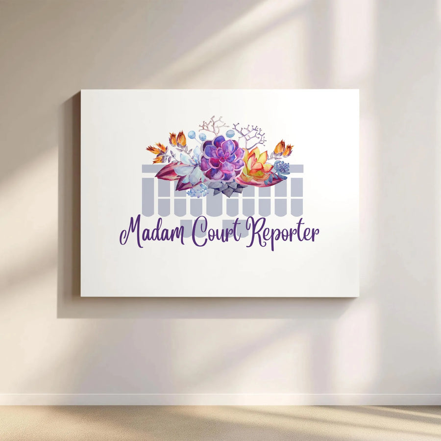Madam Court Reporter Canvas Wall Art | Watercolor Succulent Steno Machine Design | 1.25-Inch Premium Gallery Wrap | Perfect Graduation Gift for Stenographer