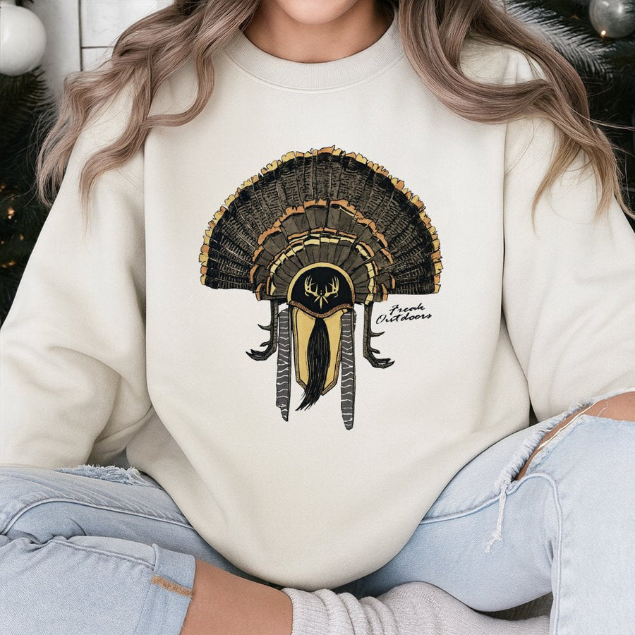 Turkey Hunting Sweatshirt | Antler Turkey Fan Graphic Design | Premium Cotton Blend Crewneck | Gift for Outdoorsmen and Hunters