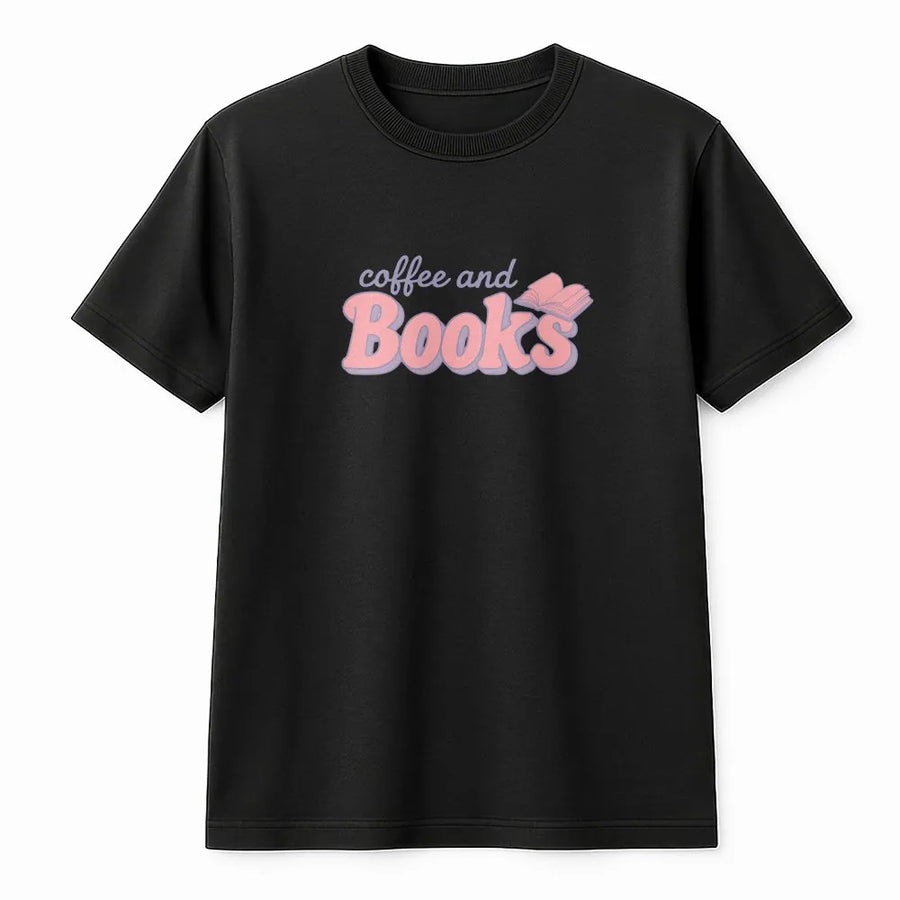 Books and Coffee T-Shirt | Retro Bookworm Graphic Crewneck | Premium Cotton Blend | Gift for Reader and Book Lover