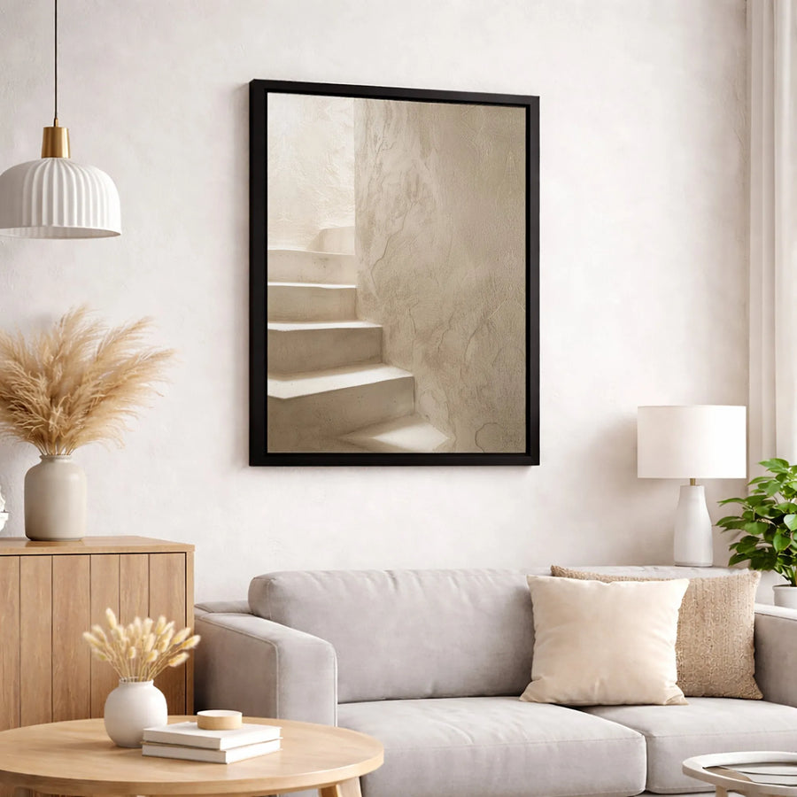 Minimalist Architecture Canvas Print | Beige Staircase Texture Art | Gallery-Quality 1.25 Inch Profile | Modern Home & Office Wall Decor