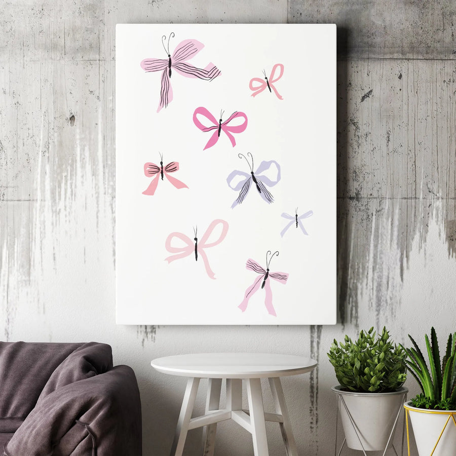 Butterfly Bows Canvas Print | Whimsical Ribbon Wing Butterfly Art | Premium Gallery Wrapped Canvas | Nursery & Kids Room Decor Gift