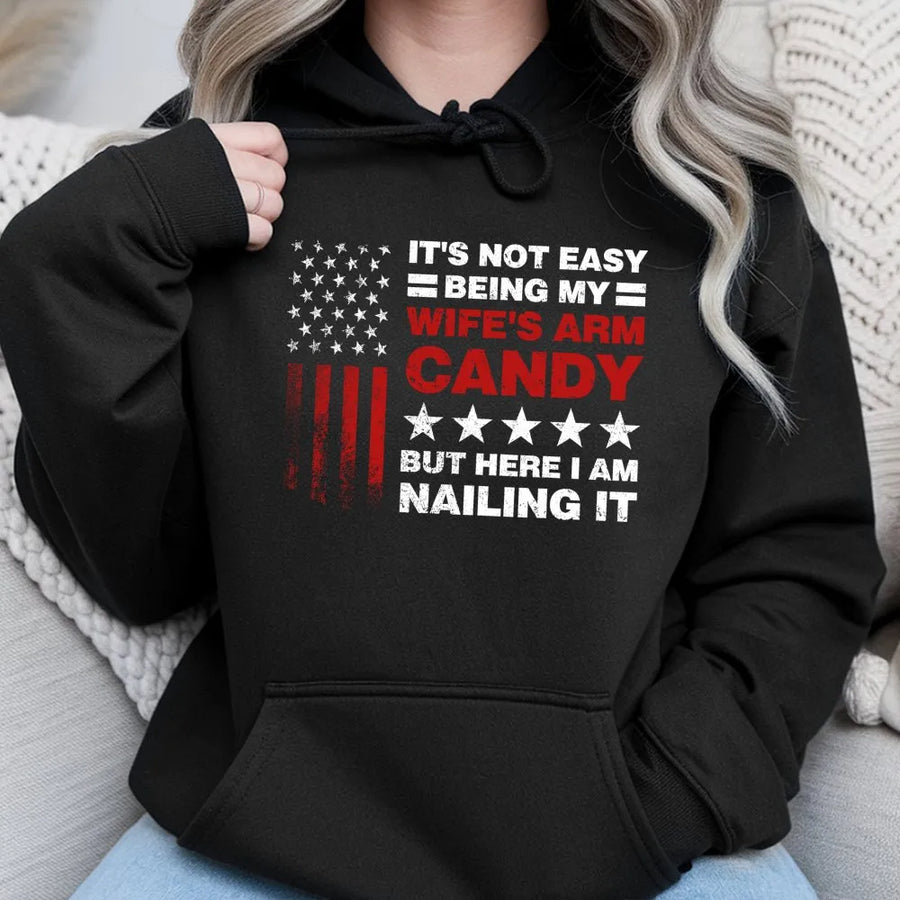 Funny Husband Hoodie | Arm Candy Quote Graphic Design | Premium Cotton Blend | Gift for Husband Anniversary Birthday Ideas