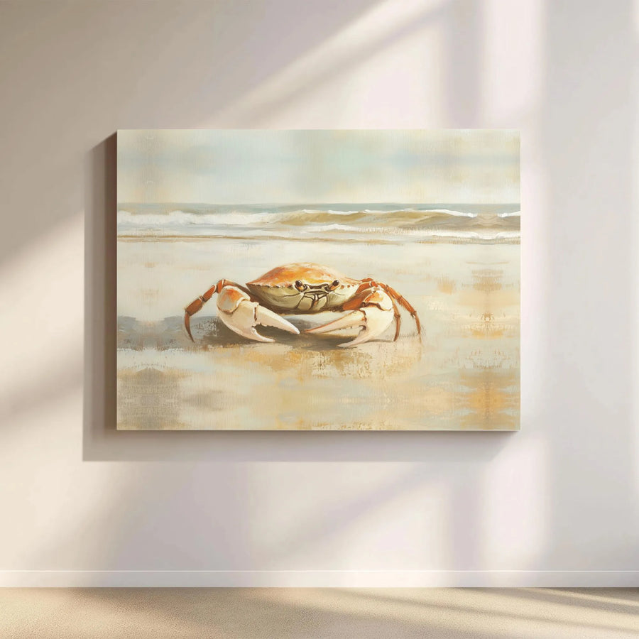Coastal Crab Wall Art | Beach Sandy Shore Painting Print | Gallery Quality 1.25-Inch Canvas | Nautical Home Decor Gift for Beach House
