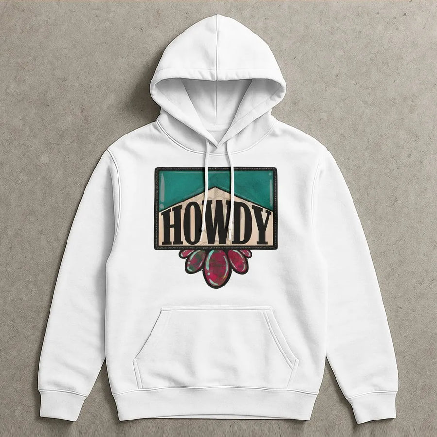 Howdy Western Hoodie | Vintage Turquoise Gem Graphic | Premium Cotton Blend | Cowgirl Aesthetic Gift for Her