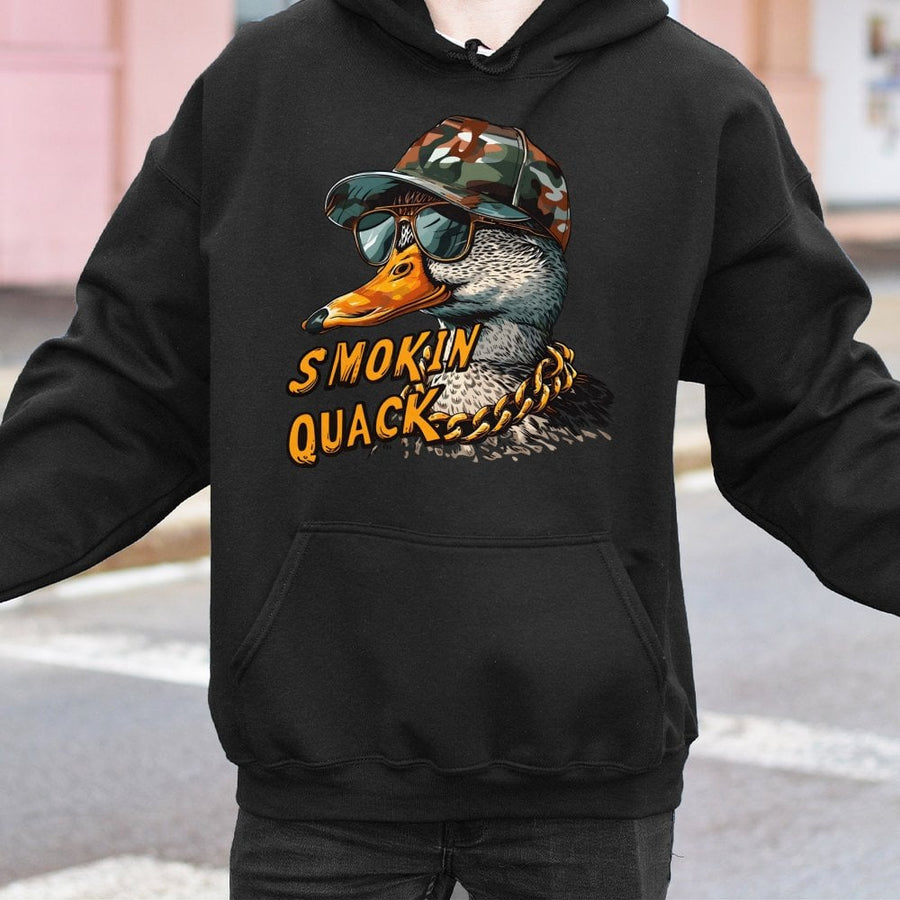Smokin' Quack Hoodie | Funny Duck Graphic Streetwear | Premium Cotton Blend | Gift For Duck Hunters And Bird Lovers