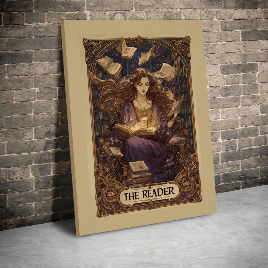 The Reader Fantasy Canvas Art | Art Nouveau Library Print | Premium Gallery Wrap Wall Decor | Magical Book Lover Gift for Her