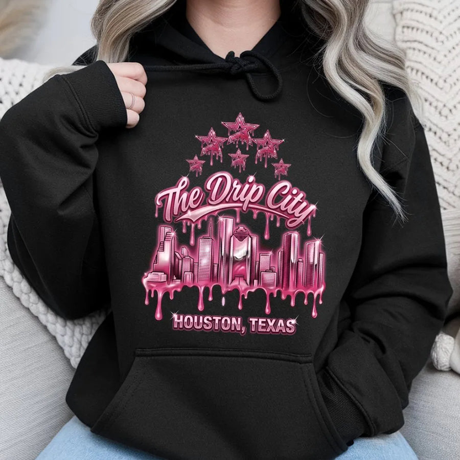 Houston Texas Hoodie | The Drip City Graffiti Skyline Design | Premium Cotton Blend Sweatshirt | Unisex Houston Pride Gift