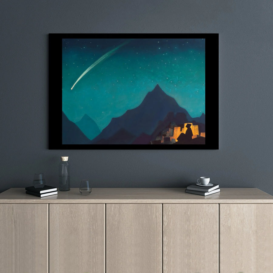 Shooting Star Landscape Canvas Art | Night Mountain Village Print | Premium Gallery Wrap Decor | Nature Lover Gift