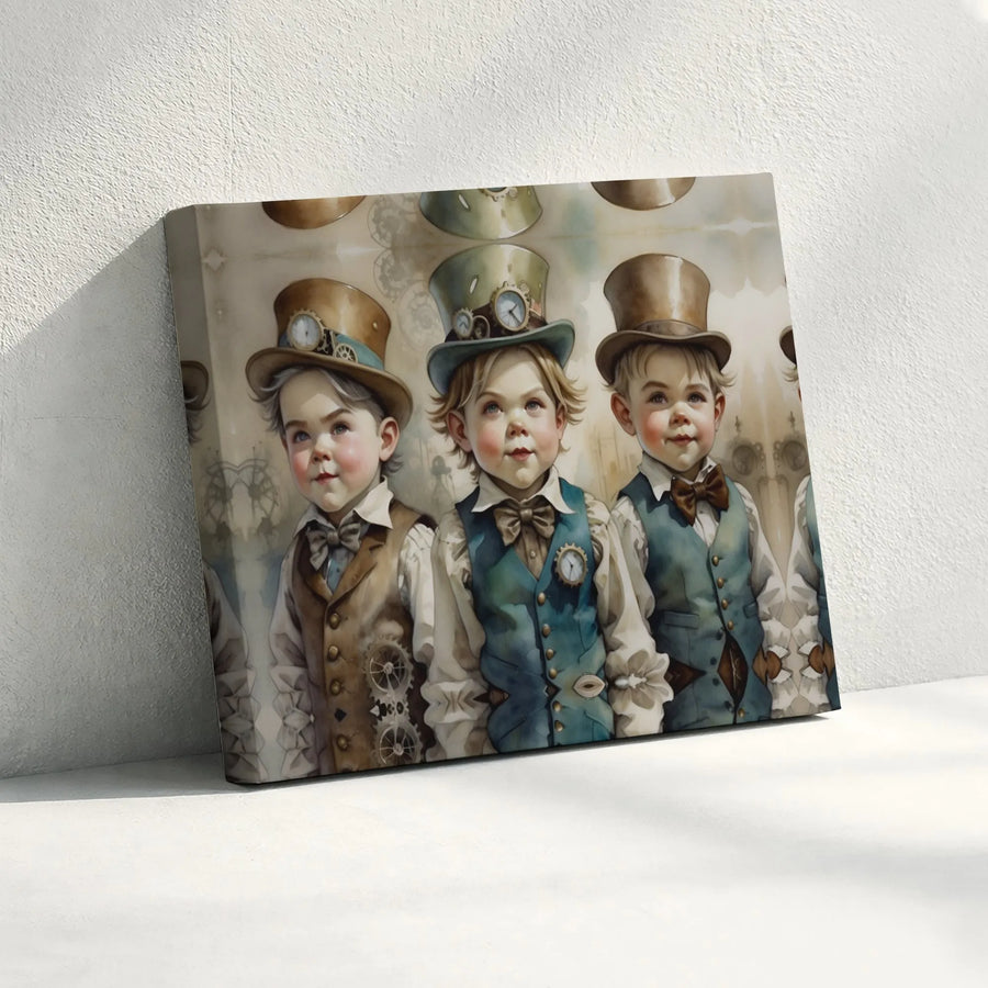 Steampunk Boys Wall Art | Victorian Time Traveler Portrait | Gallery-Quality Canvas Print | Unique Decor Gift for History Lovers