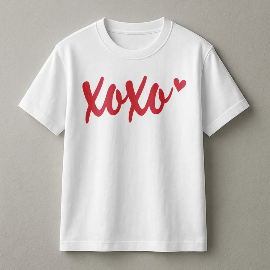 XOXO Valentines Day T-Shirt | Cute Red Script Lettering Graphic | Premium Soft Cotton Tee | Romantic Gift For Her Girlfriend Wife