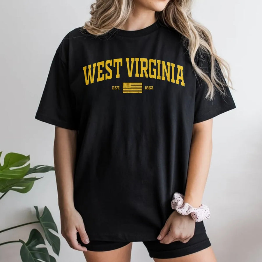 Vintage West Virginia T-Shirt | Retro Collegiate EST 1863 Graphic | Premium 100% Cotton Tee | State Pride Souvenir Gift for Men & Women