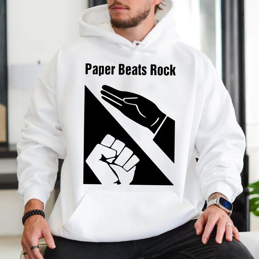 Paper Beats Rock Hoodie | Funny Rock Paper Scissors Graphic | Premium Soft Cotton Blend | Unique Gift for Game Lovers & Gamers