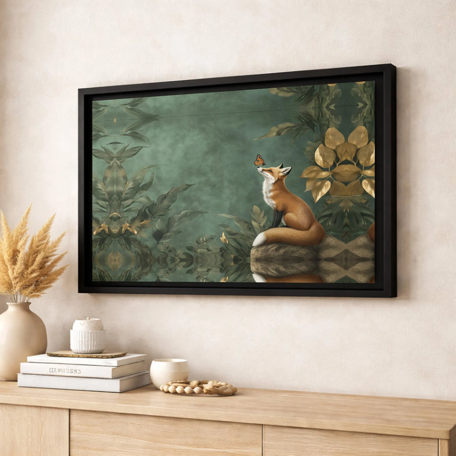 Fox and Butterfly Wall Art | Enchanted Forest Botanical Decor | Gallery-Wrapped Premium Canvas | Nature Lover Gift & Nursery Decor