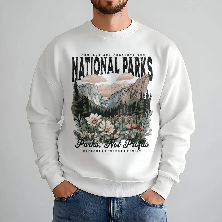 National Parks Sweatshirt | Vintage Mountain Wildflower Graphic | Premium Soft Cotton Tee | Gift for Hiker & Nature Lover
