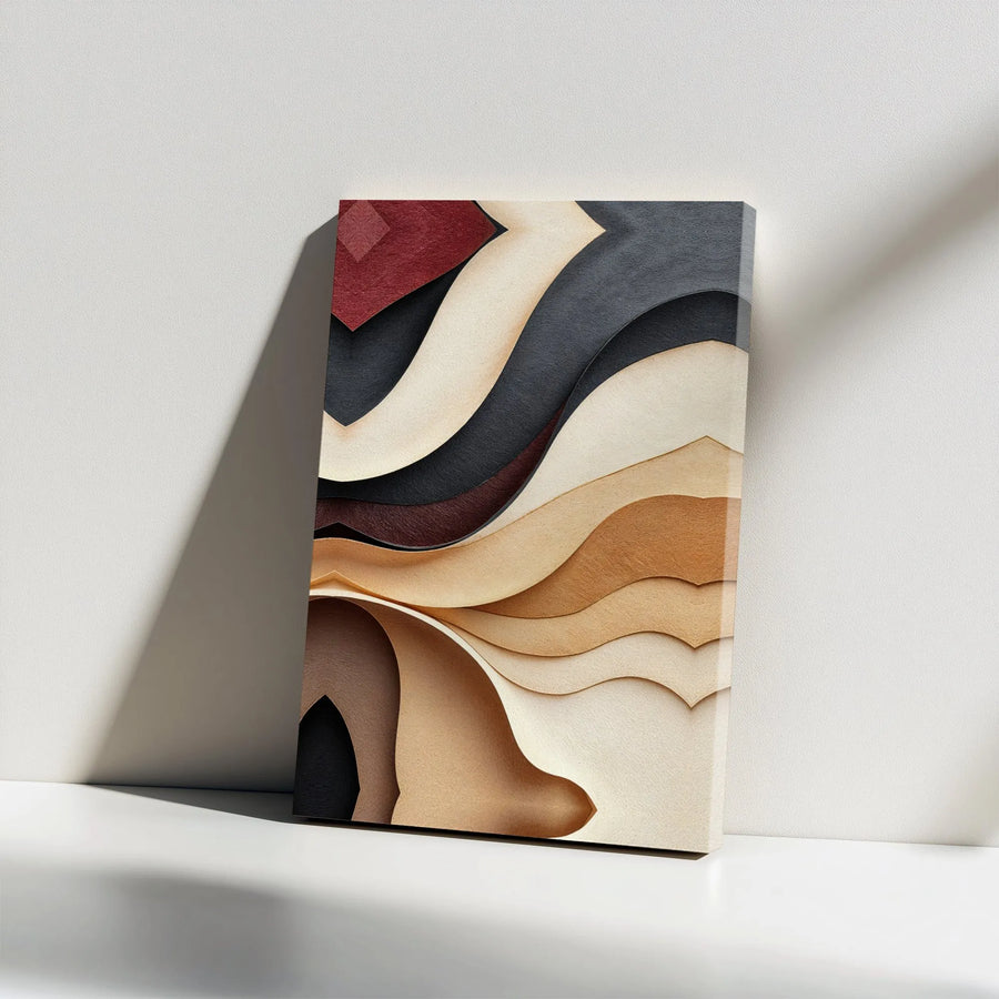 Abstract Canvas Wall Art | Layered Earth Tone Waves with 3D Effect | Premium High-Resolution Print | Modern Home & Office Decor Gift