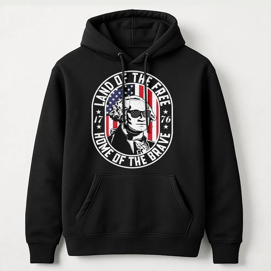 George Washington Hoodie | USA Patriotic Flag Sunglasses Graphic | Cotton Blend Premium Sweatshirt | 4th of July Gift for Men Women